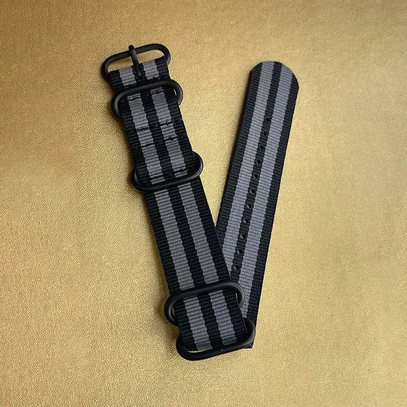 24mm Black and Grey Nylon NATO Watch Strap – Durable Design